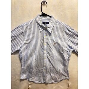 Ralph Lauren Custom Fit Oxford Stripe long t Sleeve Button Down Shirt Mens XL-tg